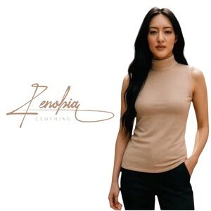 Zenobia Women’s Turtleneck Sweater. Tan. Medium
